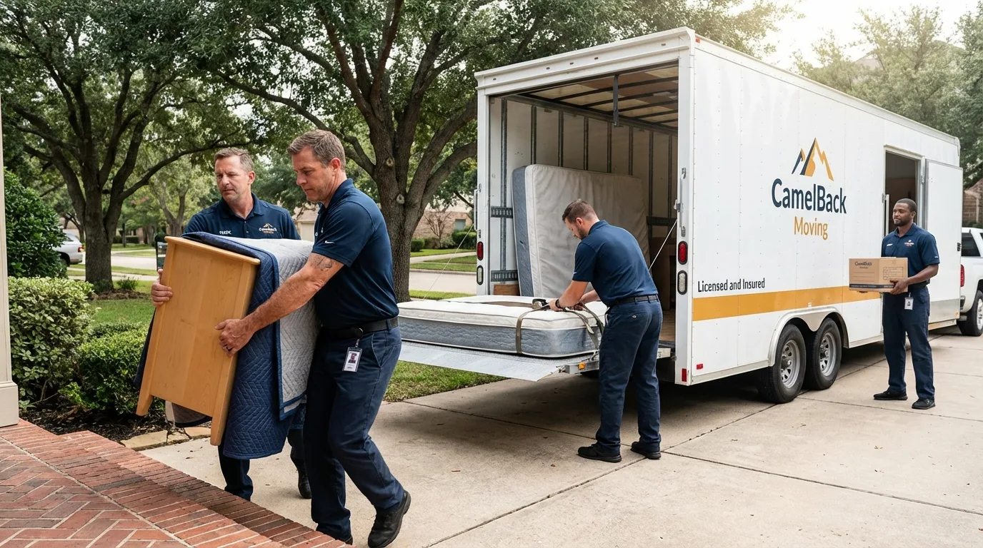 Crew loading residential truck for cross-state move from Gooding, ID